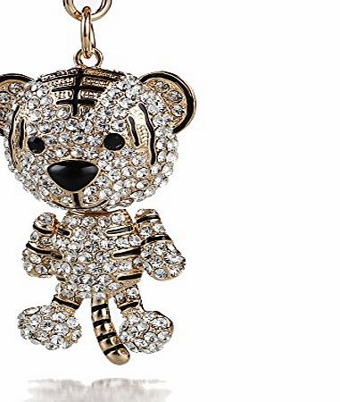 2014 New Cute tiger Gold Plated Alloy and Glass Diamond Key Chain Bag Charm