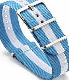 iStrap 18mm Stripe Nylon Belt Watch Band fit Sports Watches Replacement Strap - Light Blue