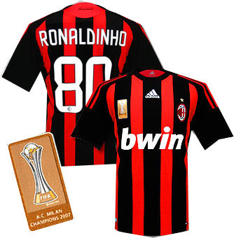 Italian teams Adidas 08-09 AC Milan Champions home (Ronaldinho 80)