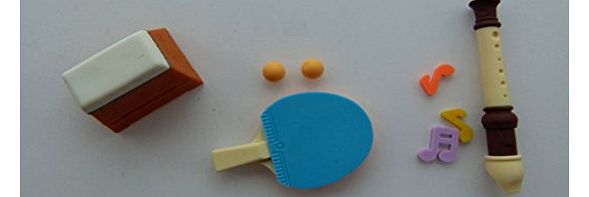 3 pieces School 2 - Gymnastic Equipment, Ping Pong and Flute Japanese Erasers from Japan