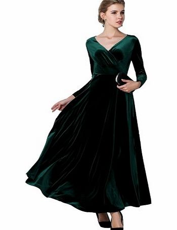 Izaac Elegant Gold Velvet Ruffle Long Sleeve Evening Party Ball Gown Long Maxi Dress (UK 14/ Asia XXL, green)