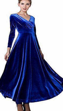 Izacu Flocc Izaac Elegant Gold Velvet Ruffle Long Sleeve Evening Party Ball Gown Long Maxi Dress (UK 10/ Asia L, blue)
