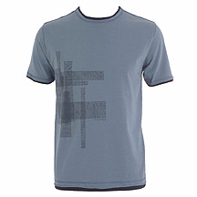 Blue mock layered print front t-shirt
