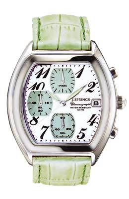 J.SPRINGS Chronograph White Dial Green Leather