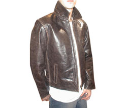 Aged leather zip thru jacket