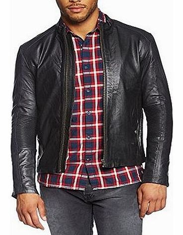Mens Astat Leather Leather Long Sleeve Jacket, Black (Black Black), Medium