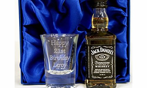 Jack Daniel Personalised Shot Glass amp; Jack Daniels in Silk Gift Box Set For Best Man/Dad/Wedding/18th/21st/30th/40th Birthday Gift