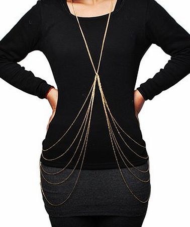 Jane Stone Hot Sexy Gold Color Tassels Body Chain Necklace Statement Jewellery for Sand Party(Fn1095)