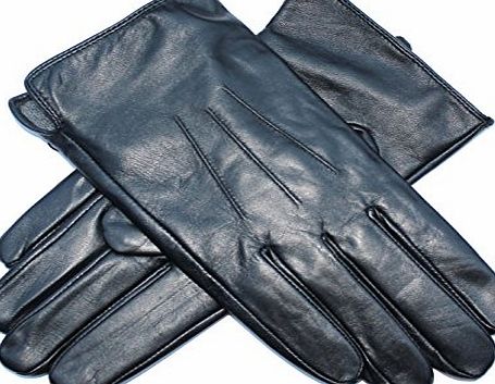 JASMINE SILK  Mens Luxury Black Plain Leather Cashmere Lined Gloves (Medium (8.5-9.5 inches))