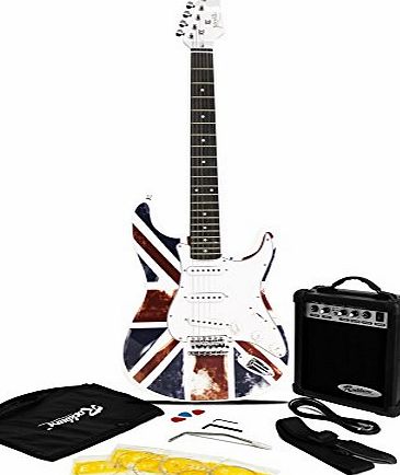 Jaxville GB Union Jack ST Style Electric Guitar Pack with Amp, Gig Bag, Strings, Strap, Lead and Plecs