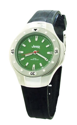 Ladies Watch Green Face Black Rubber Strap