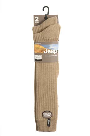 Jeep Mens 2 Pair Jeep Terrain Long Thermal Sock Khaki