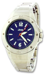 Jeep Mens Blue Face Watch with Steel Strap