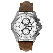Mens White Dial Brown Leather Strap Watch