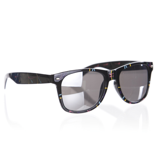 Black Retro Pattern Mirror Wayfarer Sunglasses
