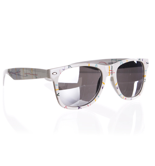Jeepers Peepers White Retro Pattern Mirror Wayfarer Sunglasses
