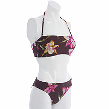 Brown flower print bandeau bikini top