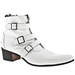 Jeffery West Black Male Tri Buckle 2 Patent Upper Casual Boots in White