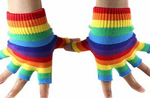 Jelinda Aamp;Z Unisex Gothic Rainbow Half Finger Stretchy Short Fingerless Dress Gloves Punk Style