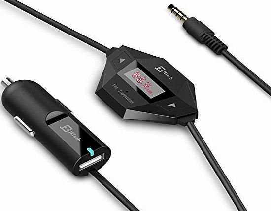 FM Transmitter, JETech Wireless FM Transmitter Radio Car Kit with 3.5mm Audio Plug and Car Charger for iPhone 6/5/4, iPad, iPod, Samsung Devices, and ANY Smart Phones with 3.5mm Audio Plug