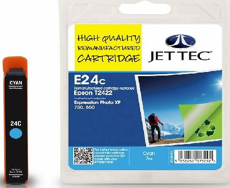 JetTec---Ink-Cartridge Epson T2422 Cyan Remanufactured Ink Cartridge by
