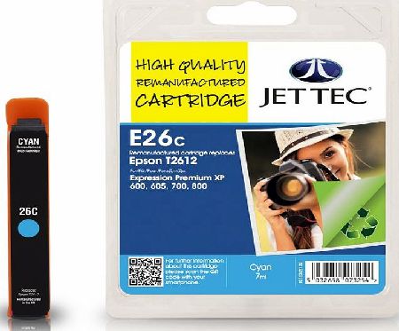 JetTec---Ink-Cartridge Epson T2612 Cyan Remanufactured Ink Cartridge by
