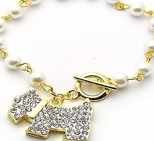 Jewellery Chic Boutique Gold Pearl Crystal Puppy Dog Scottish Terrier Scotty Scottie Jewellery Bracelet   Gift Bag