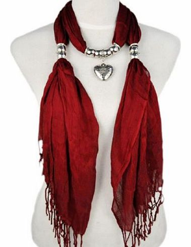 Hot Fashion Maroon Triangle Jewellery Scarf with Heart Pendant, NL-1802A