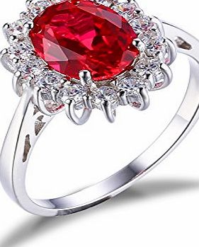 Jewelrypalace  2.7ct Princess Cut Created Ruby Kate Middleton Engagement Rings Red Solid Sterling Silver Size R