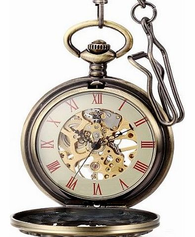 JewelryWe Christmas Gift Mens Antique Bronze Tone DAD Pendant Mechanical Pocket Watch Necklace 31`` Chain Father Day Gift (with Gift Bag)
