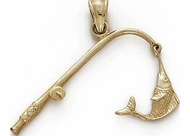 JewelryWeb 14ct Fishing Pole Fish Pendant - JewelryWeb