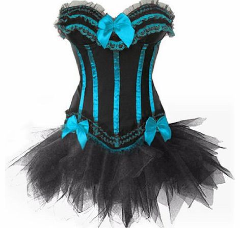 JL Corset Burlesque Stripe Corset & Tutu/Petticoat Fancy Dress Set, Hen Party Costume (UK(10-12) L, Blue)