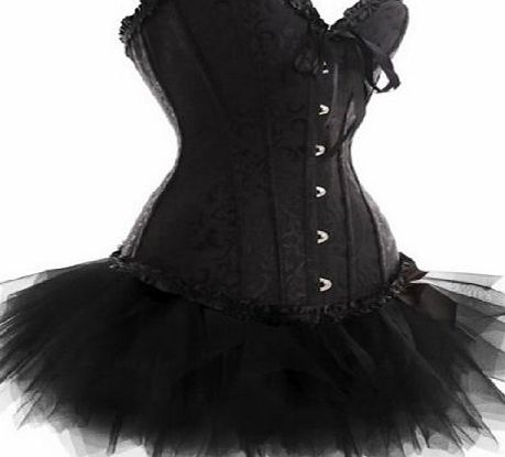 Plus Size Black Lace Up Overbust Corset Bustier Bridal Lingerie With Tutu Outfit Party Costume