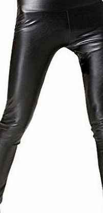 jntworld Women sexy wet look Tight shine liquid metallic faux Leather high waisted leggings (party look)(PVC look) (L (UK 12-14), matt black)