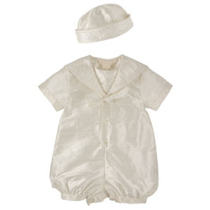 John Lewis Baby Boysand#39; Silk Christening Romper and Hat, Ivory, 6-9 Months