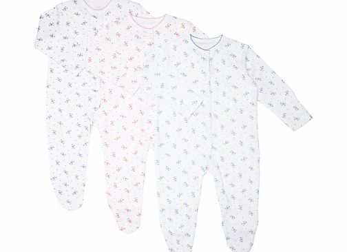 John Lewis Baby Ditsy Floral Sleepsuits, Pack of