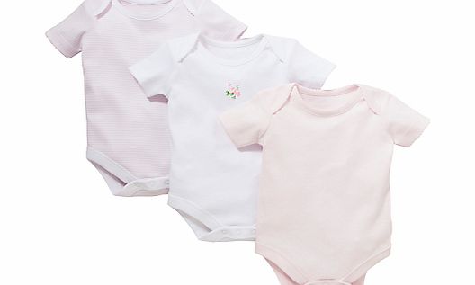 John Lewis Baby Flower Bodysuits, Pack of 3, Pink