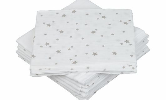 John Lewis Baby Muslin Squares, Grey Star