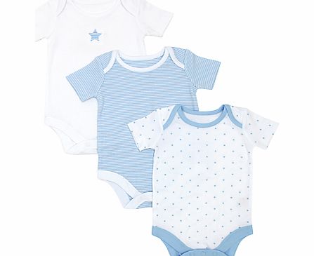 John Lewis Baby Star Bodysuits, Pack of 3, Blue