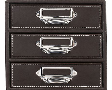 Brown Faux Leather Stitched 3 Drawer