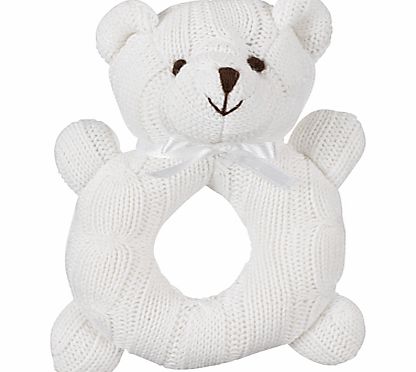 Cable Knit Bear Rattle, White