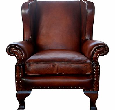 Compton Leather Wing Armchair, Antiqued