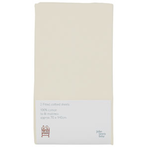 Fitted Cotbed Sheet, Pack of 2, Cream