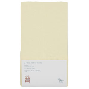 john lewis Fitted Cotbed Sheet, Pack of 2, Lemon