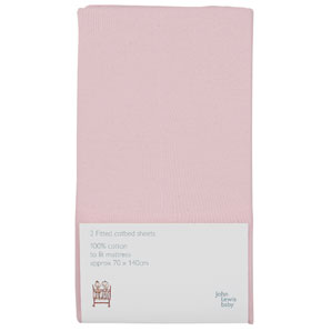 john lewis Fitted Cotbed Sheet, Pack of 2, Pink