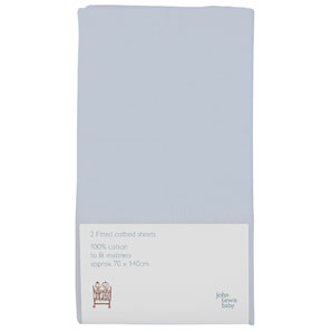Fitted Cotbed Sheet, Pack of 2, Sky