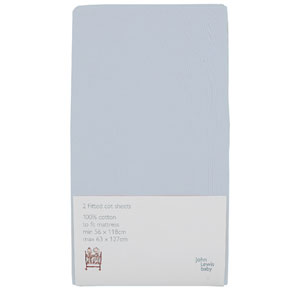 john lewis Flat Cot Sheet, Pack of 2, Sky