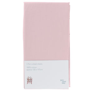 john lewis Flat Cotbed Sheet, Pack of 2, Pink