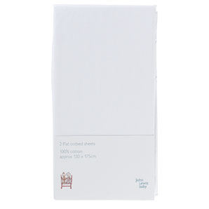 john lewis Flat Cotbed Sheet, Pack of 2, White
