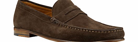 John Lewis Lloyd Suede Penny Loafers, Chocolate